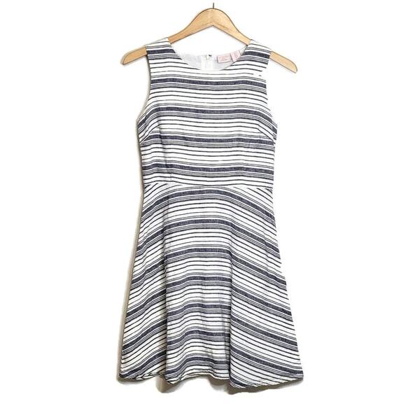 St. Tropez Linen Scoop Neck Sleeveless Blue White Stripe Mini Dress Size 4 - Picture 1 of 12
